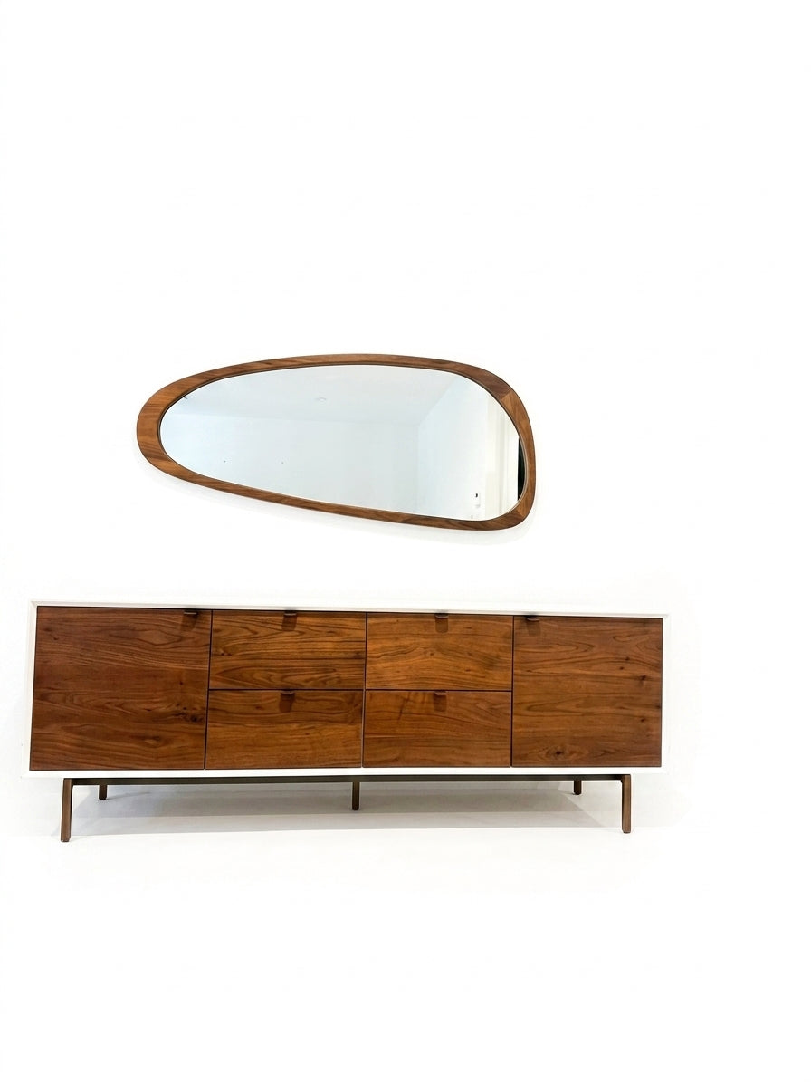 Mid-Century Style Media Console Walnut and White Sideboard 196cm