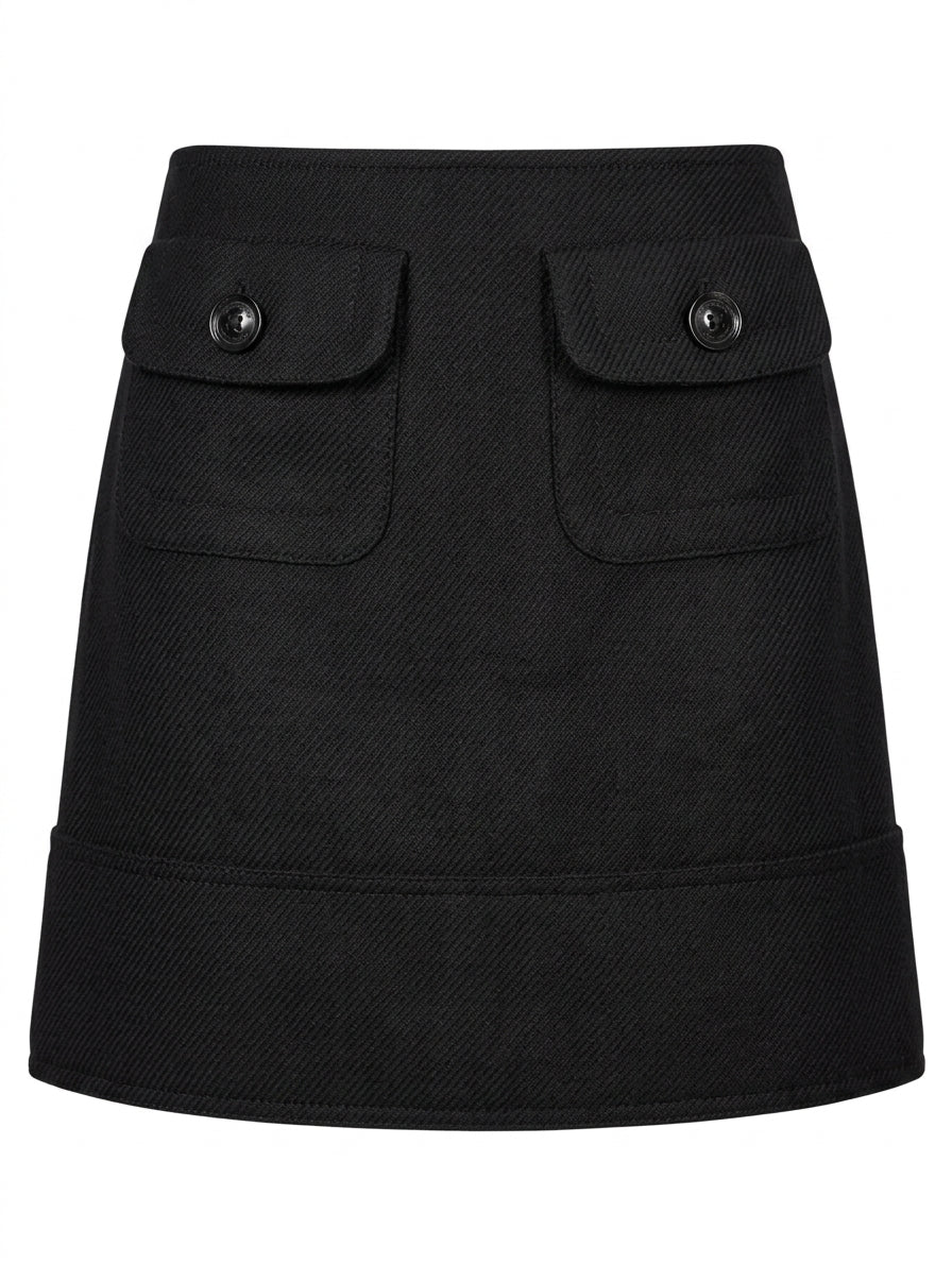 Burberry London Black Herringbone Wool Mini Skirt - UK 8 / US 6 - Image 1