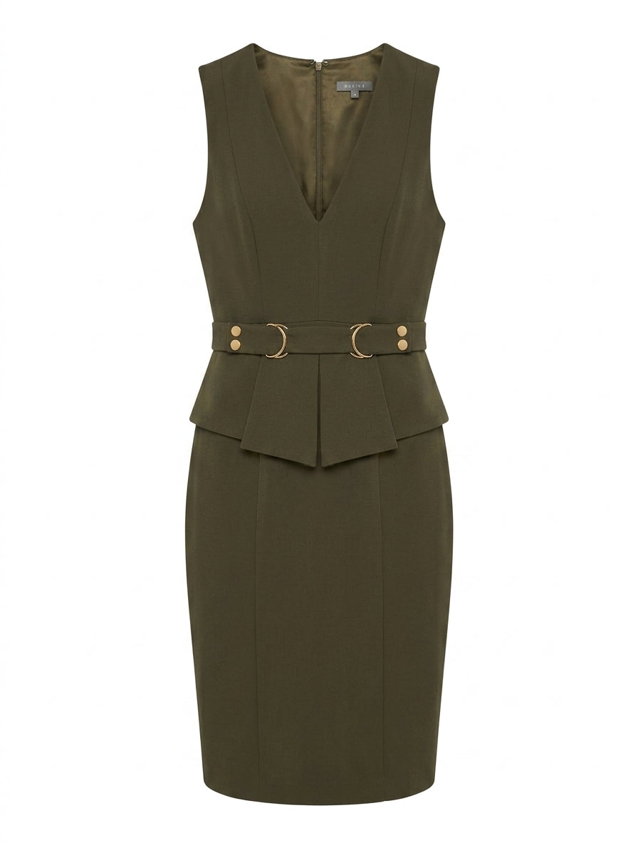 Sheike Sleeveless Peplum Dress Olive Green Size 10 - Image 1