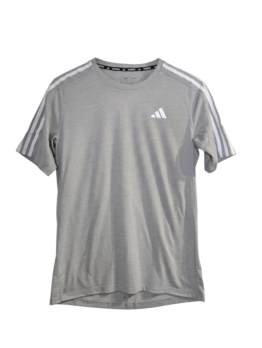 Adidas Own The Run 3-Stripes Tee - Men's Grey Running Shirt Size S - Image 1