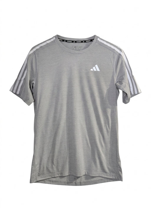 Adidas Own The Run 3-Stripes Tee - Men's Grey Running Shirt Size S - Image 1