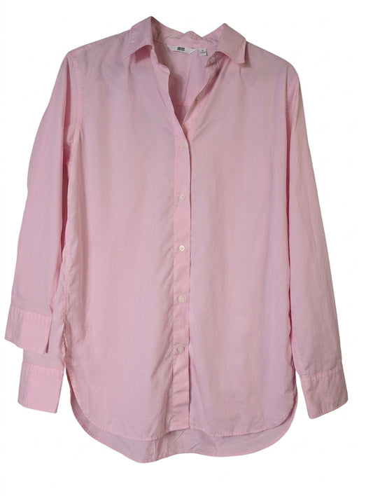 Uniqlo Women's Fine Broadcloth Long Sleeve Shirt - Pink Size M - Image 1