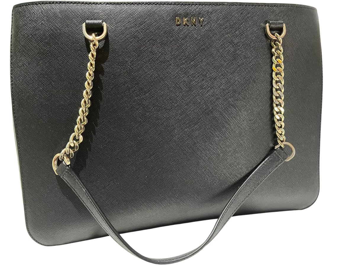 DKNY Saffiano Leather Chain Tote Bag Black