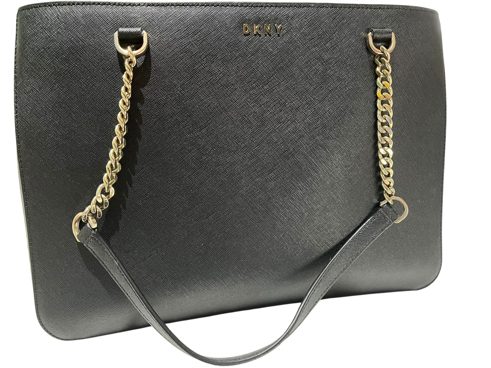 DKNY Saffiano Leather Chain Tote Bag Black - Image 1