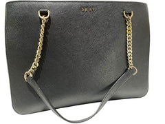 DKNY Saffiano Leather Chain Tote Bag Black - Image 1