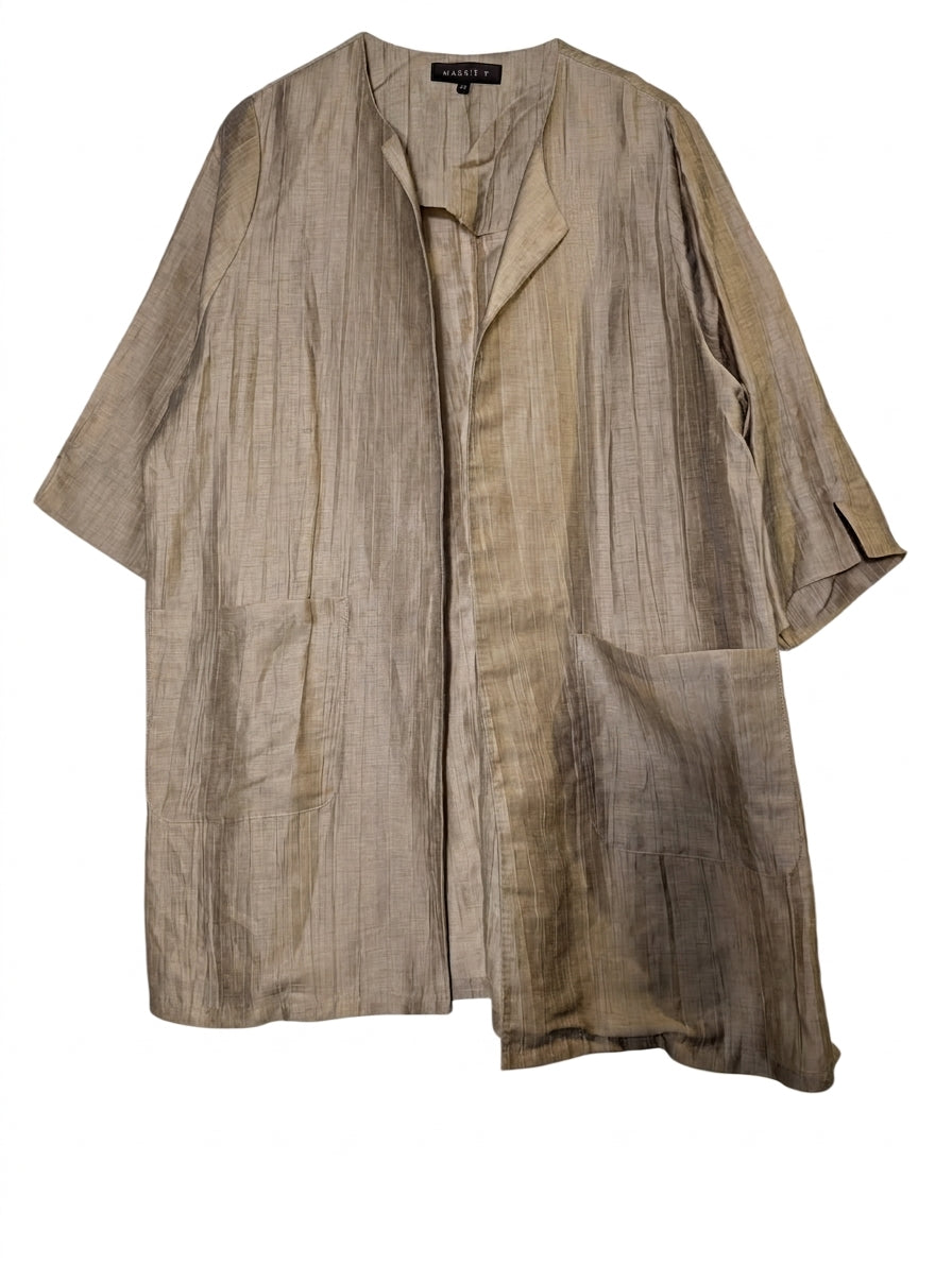 Maggie T Textured Open Front Cardigan Jacket - Beige Size 14 - Image 1