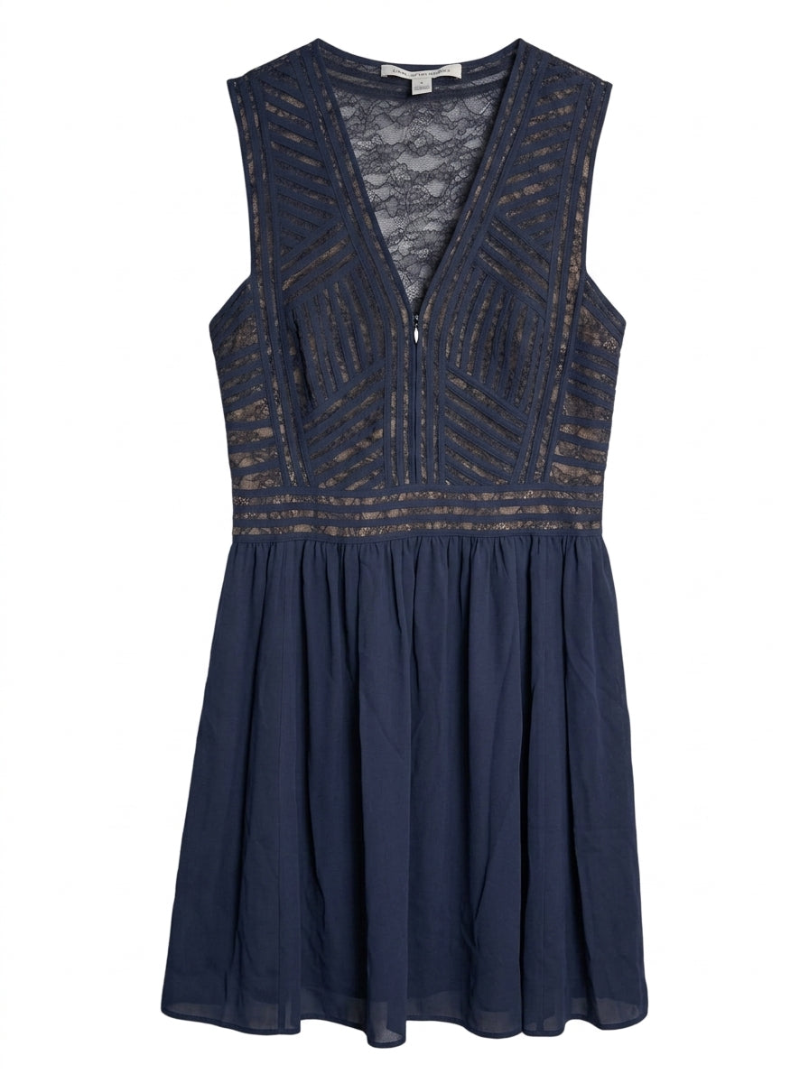 Diane von Furstenberg Sleeveless Lace and Chiffon Dress Navy Blue Size 12 - Image 1