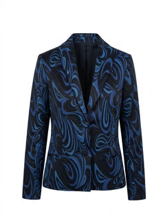 Charlie Brown Blue and Black Swirl Print Blazer - Size 10 - Image 1