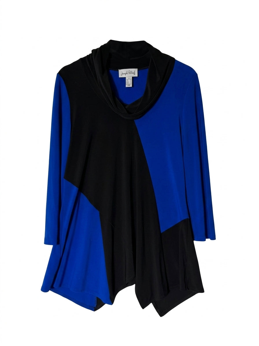 Joseph Ribkoff Color Block Cowl Neck Tunic Blue and Black US 10