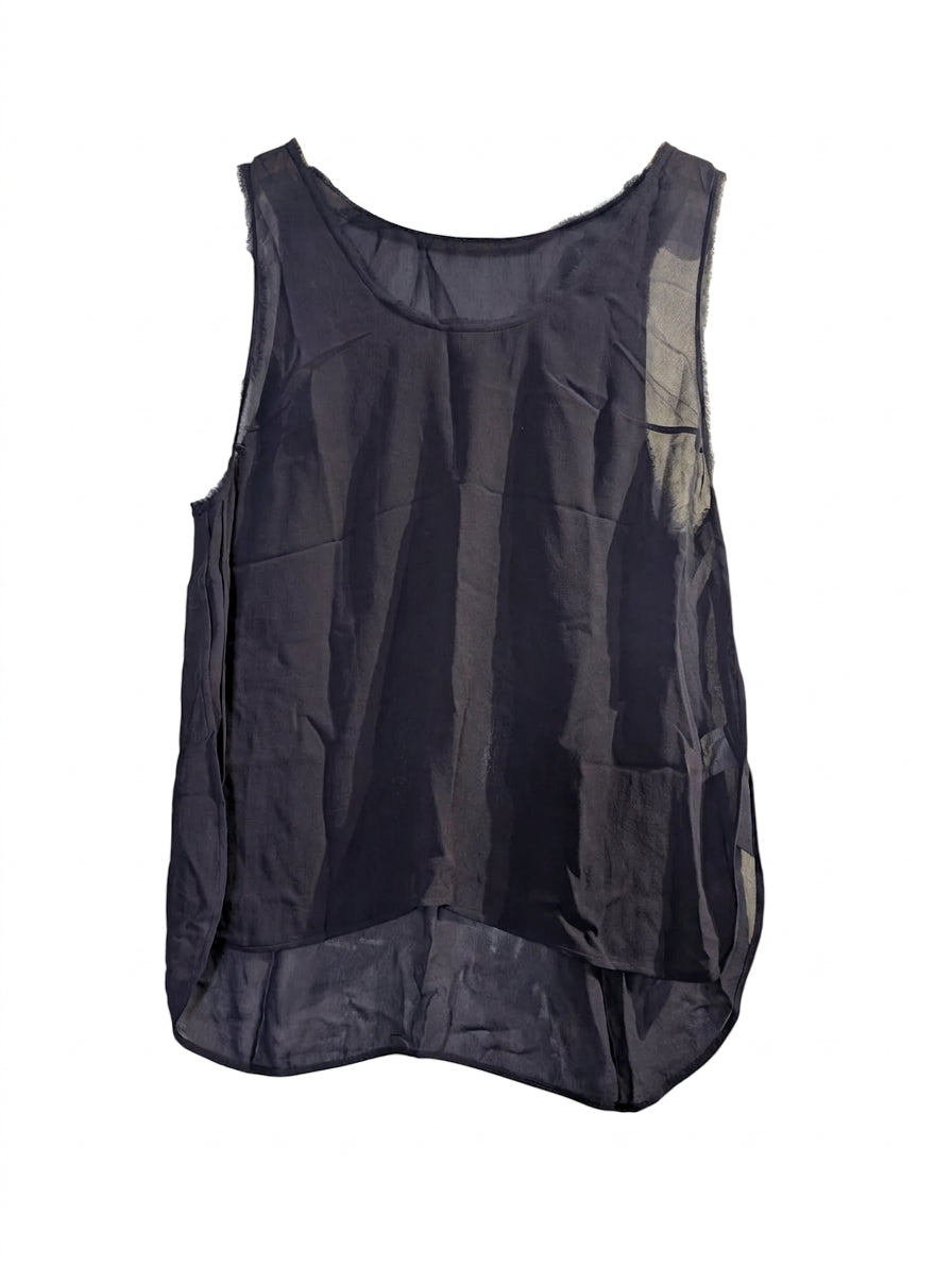 Willow Ltd Sheer Black Sleeveless Tank Top - Raw Edge Detail - Image 1