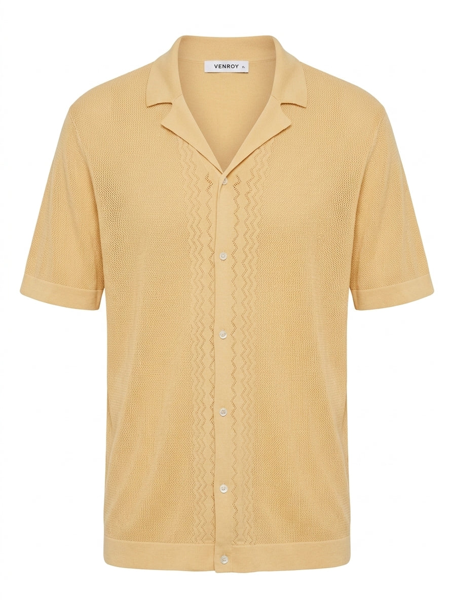 Venroy Pointelle Knitted Shirt - Sahara Sun Men's XL - Image 1