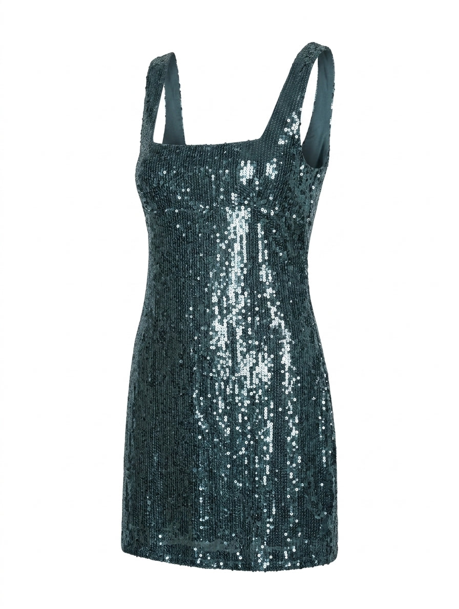 Alexachung Sequin Mini Dress Blue Square Neck UK 10 - Image 1
