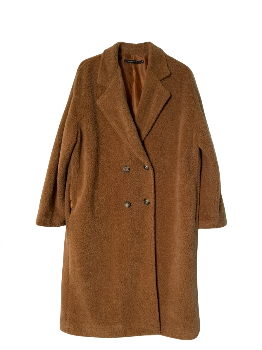 Lauren Vidal Billie Long Coat Camel Double-Breasted Teddy FR 44