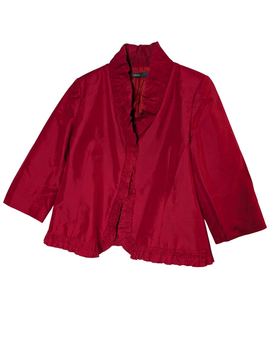 Sarissa Red Silk Ruffled Trim Jacket - Women's Size XL - Image 1