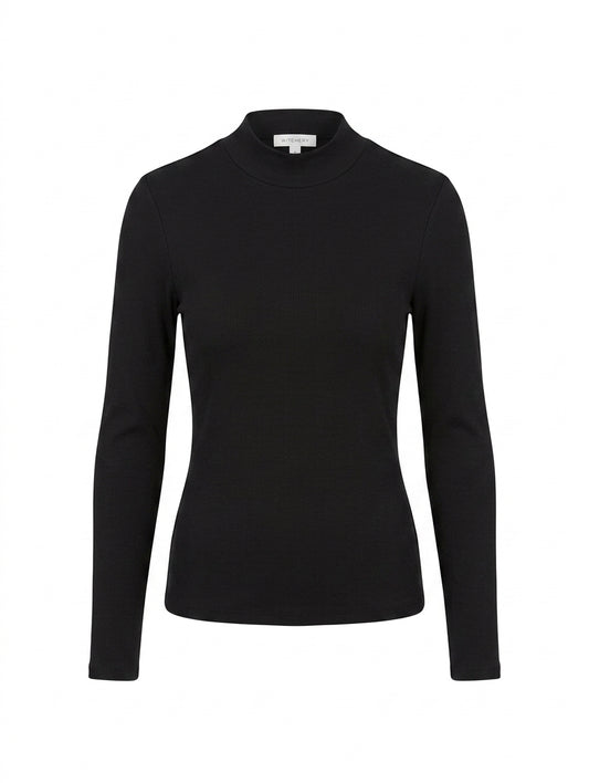 Witchery Ribbed Mock Neck Long Sleeve Top - Black Size M - Image 1