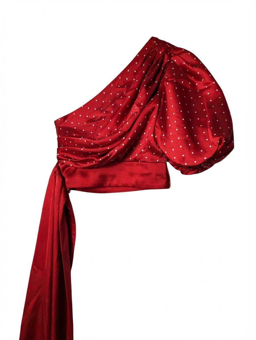 Misha Collection Toria One-Shoulder Puff Sleeve Top Red Polka Dot AU 6 - Image 1