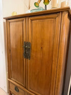 Vintage Asian-Style Wooden Armoire with Brass Hardware Brown - Image 5
