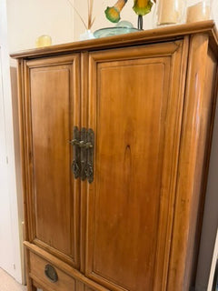 Vintage Asian-Style Wooden Armoire with Brass Hardware Brown - Image 5
