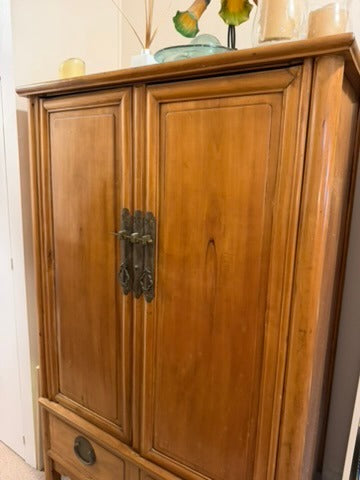 Vintage Asian-Style Wooden Armoire with Brass Hardware Brown - Image 5