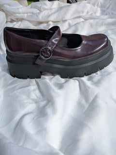 Pull&Bear Patent Mary Jane Platform Shoes Burgundy EU 38 - Image 5