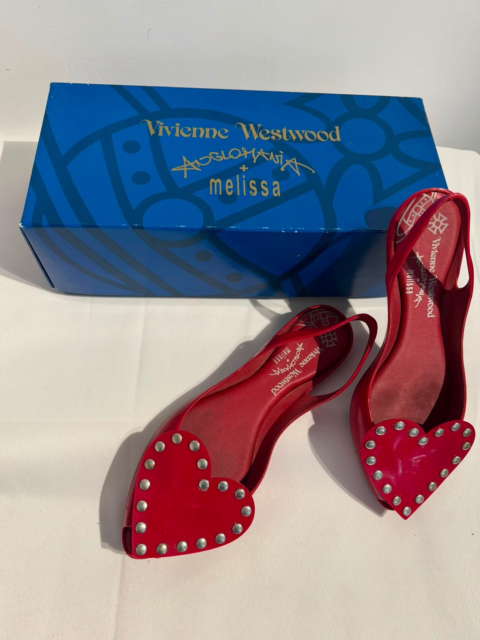 Vivienne Westwood Anglomania + Melissa Studded Heart Slingback Flats Red EU 37 - Image 3
