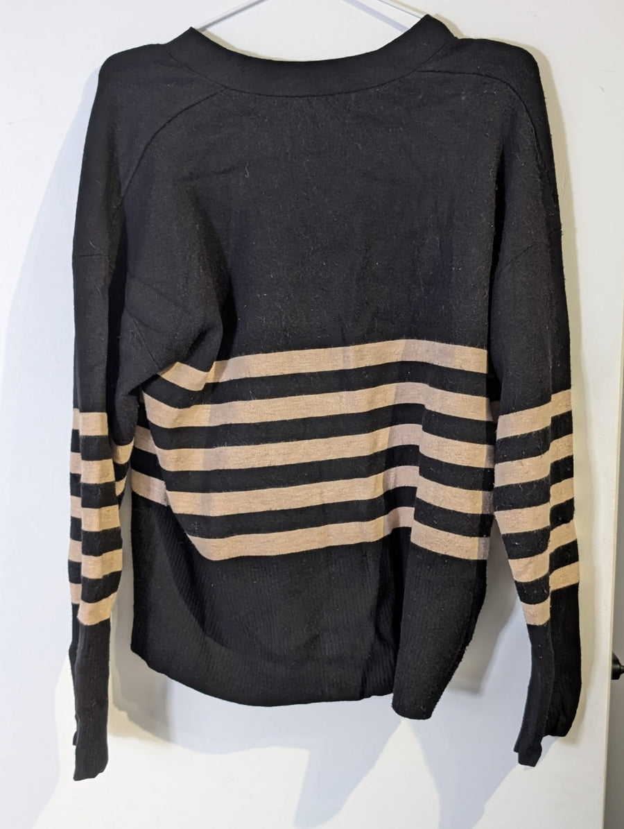 Seed Heritage V-Neck Cardigan - Black and Tan Striped Women's Size M - Image 5
