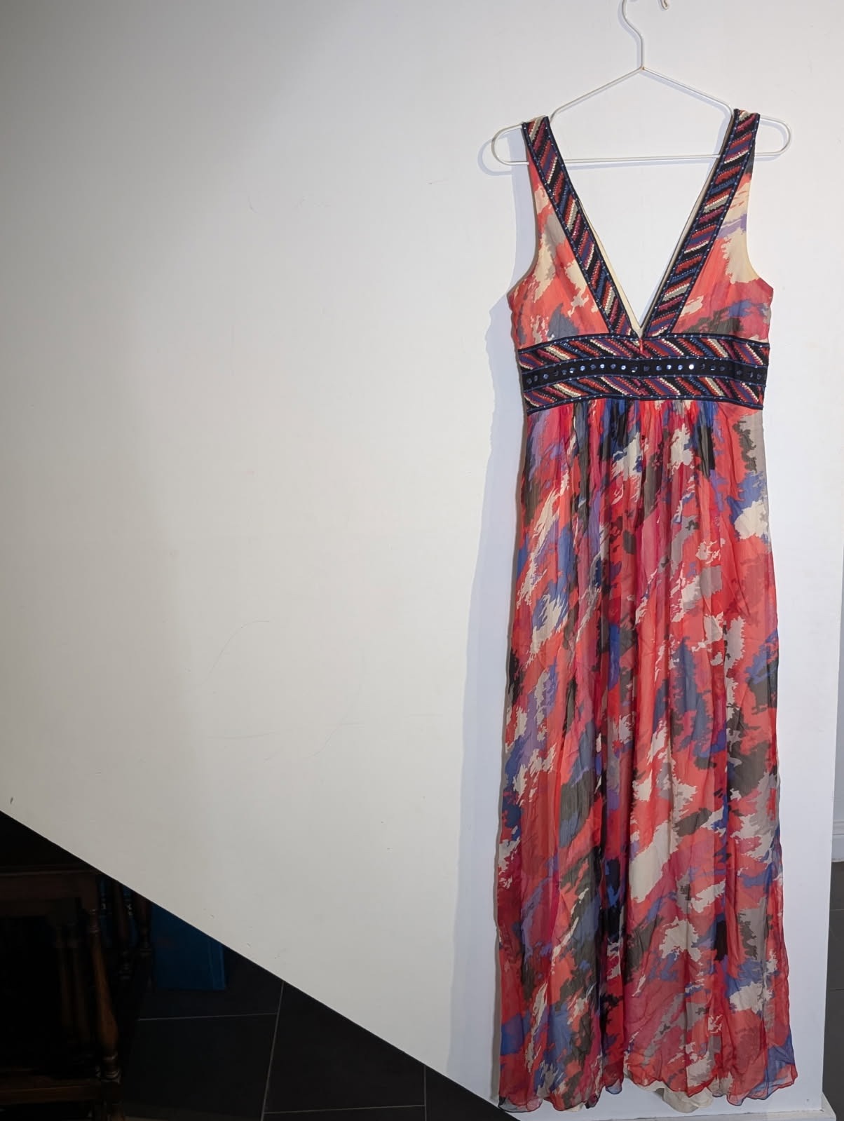 BCBGMAXAZRIA Silk Embellished Maxi Dress - Multi-Colour Size 8 - Image 5