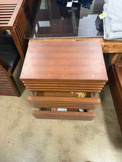 Vintage Mid-Century Modern Slatted Wood 3-Drawer Rolling Side Table - Image 5