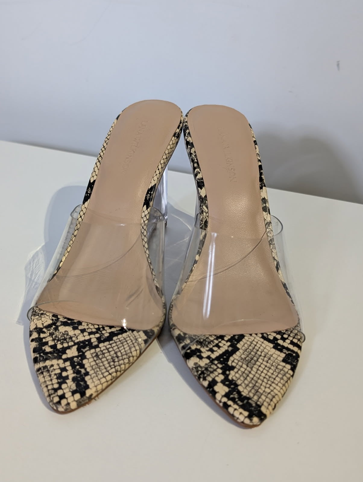 Lana Wilkinson Snakeskin Print Clear Strap Mules - Image 5