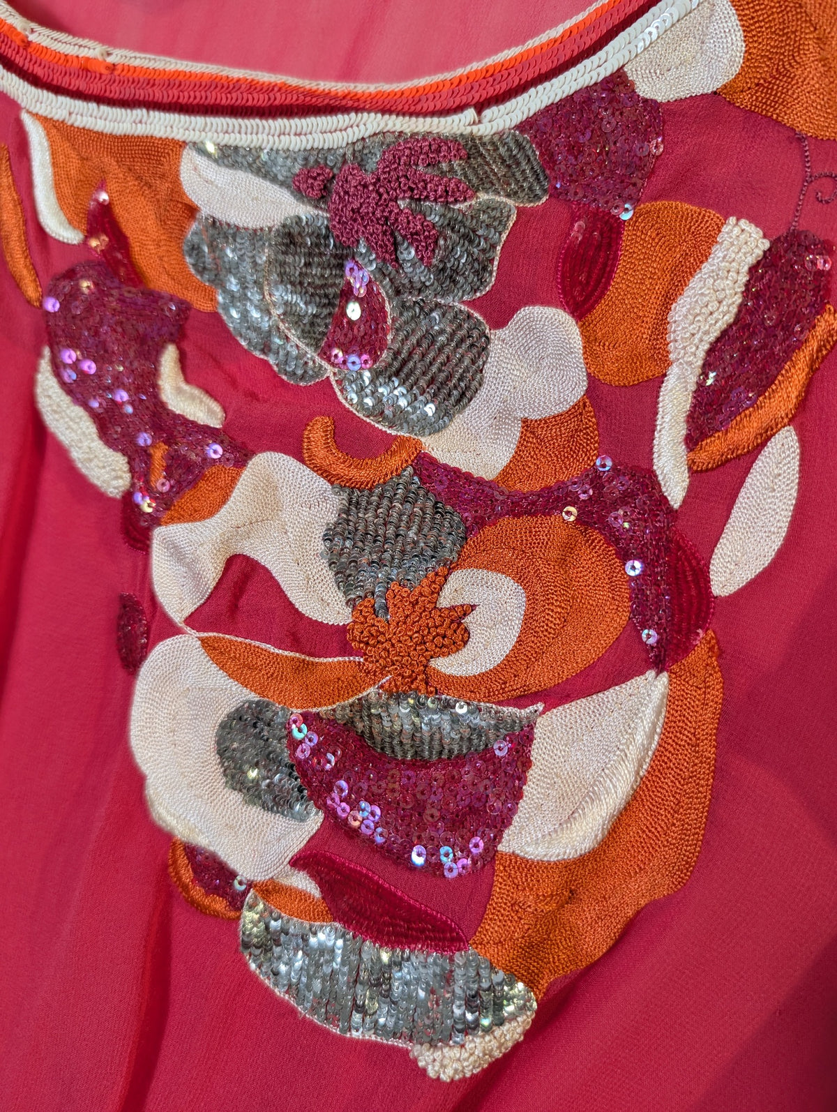 Collette Dinnigan Chiffon Sequin Embellished Dress Pink XS - Image 3