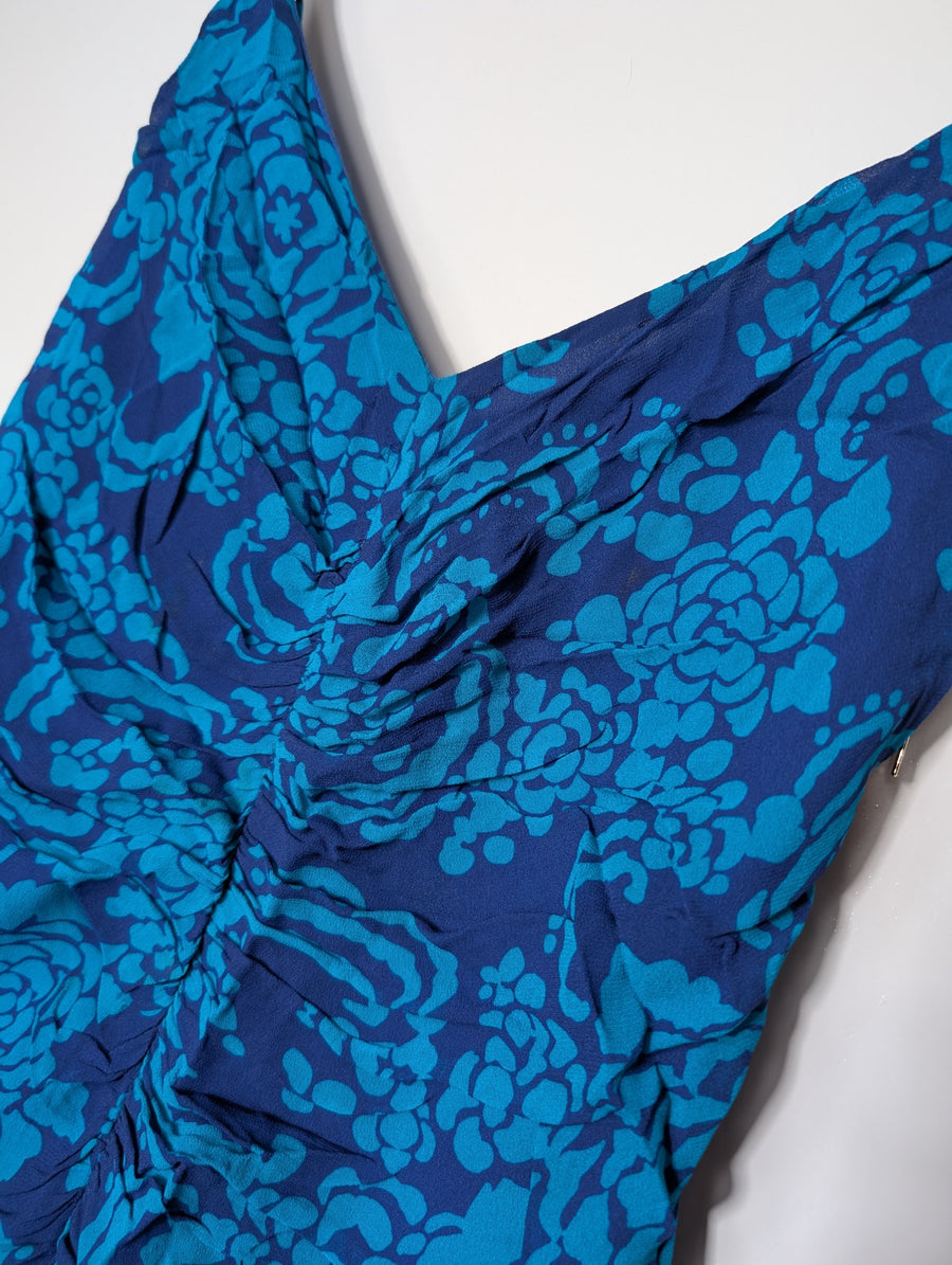 Ginger & Smart Floral Ruched Midi Dress Blue Size 4 - Image 2