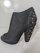 Givenchy Snakeskin Embossed Studded Peep Toe Ankle Boots Black - Image 2