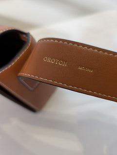 Oroton Leather Shoulder Bag Tan Gold Hardware - Image 3
