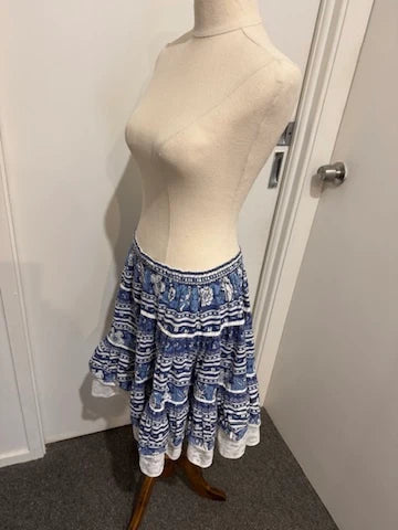 L and J Creation Provence Blue Floral Tiered Skirt - Image 4