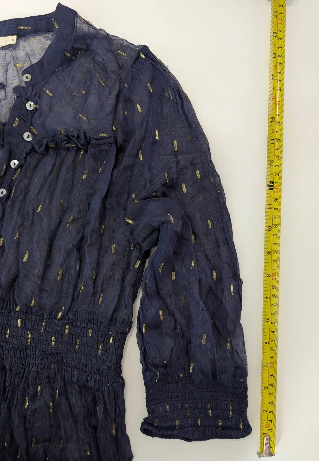 Marie Louise de Monterey Navy Viscose Lurex Long Sleeve Dress - Image 3