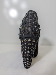 Givenchy Snakeskin Embossed Studded Peep Toe Ankle Boots Black - Image 3
