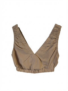 Glassons V-Neck Ruched Crop Top Tan - Image 1