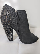 Givenchy Snakeskin Embossed Studded Peep Toe Ankle Boots Black - Image 4
