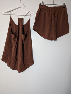GRANA Silk Racerback Camisole and Shorts Set Brown Size M/S - Image 6