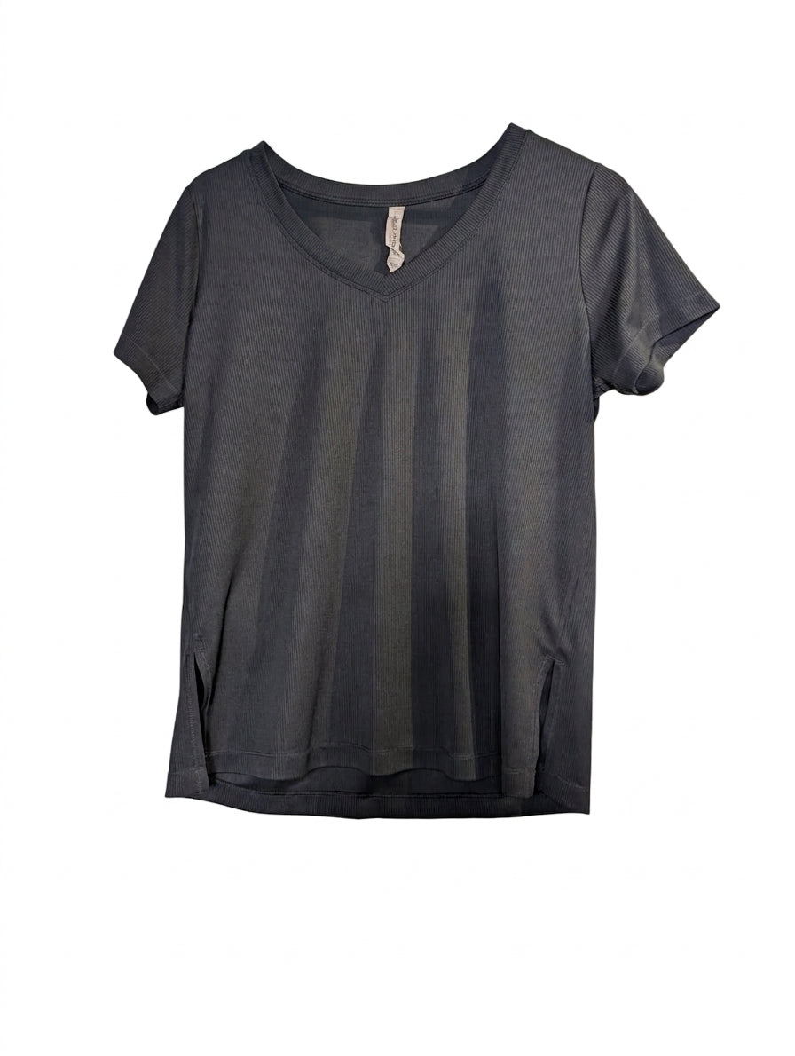 Lorna Jane Women's Ribbed V-Neck T-Shirt - Black Size S - Image 1