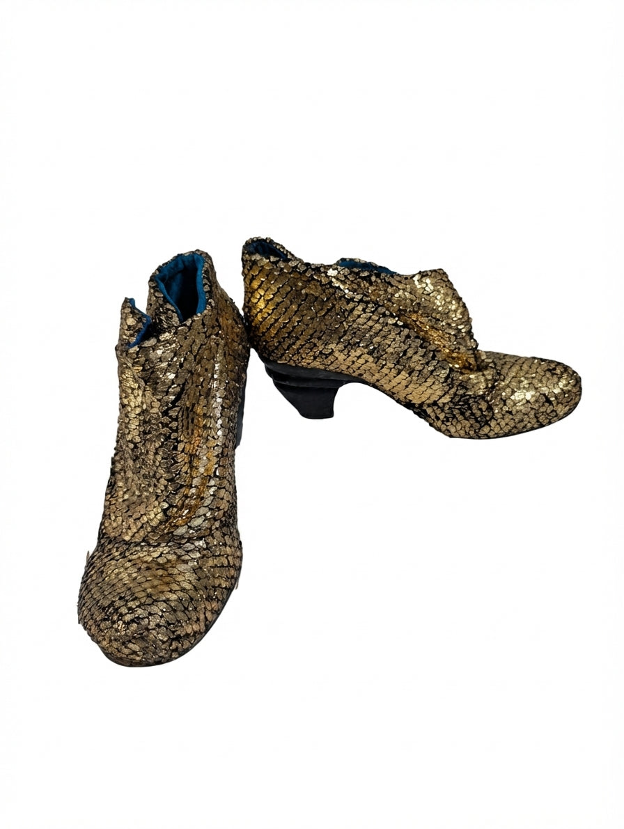 Gold Metallic Textured Leather Ankle Boots Size 39 - Image 1