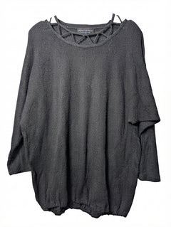 Vivian Chan Shaw Knit Sweater Lattice Neckline Black - Image 1
