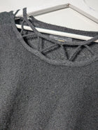 Vivian Chan Shaw Knit Sweater Lattice Neckline Black - Image 2