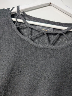 Vivian Chan Shaw Knit Sweater Lattice Neckline Black - Image 2