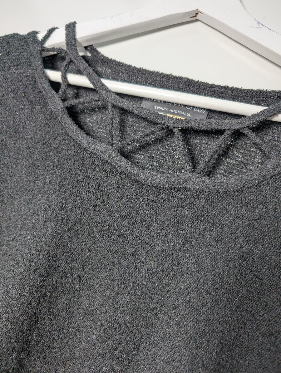 Vivian Chan Shaw Knit Sweater Lattice Neckline Black - Image 2