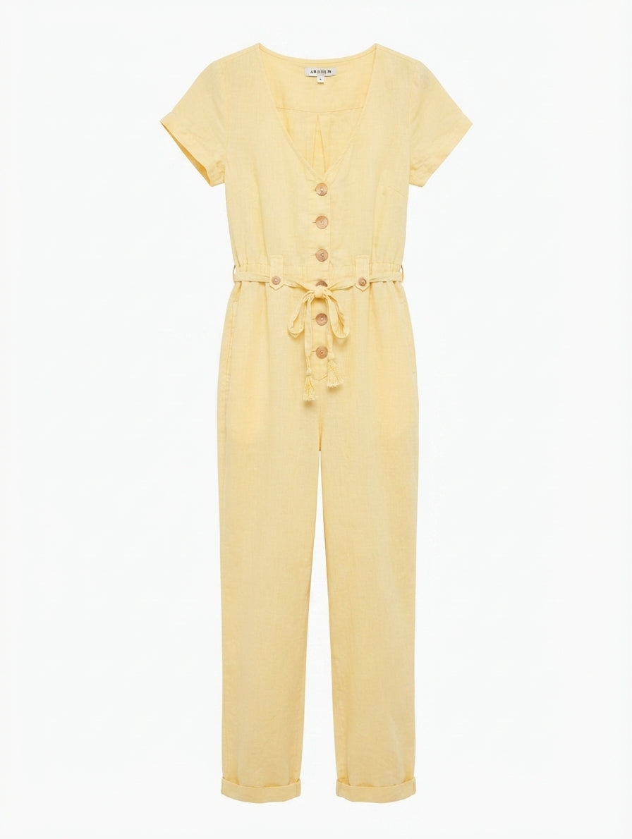 Arnhem Linen Button-Front Jumpsuit Yellow Size 8 - Image 1