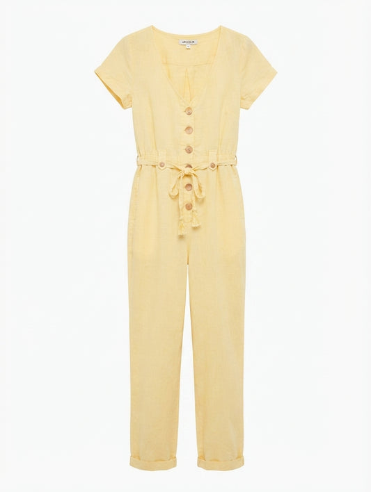 Arnhem Linen Button-Front Jumpsuit Yellow Size 8 - Image 1