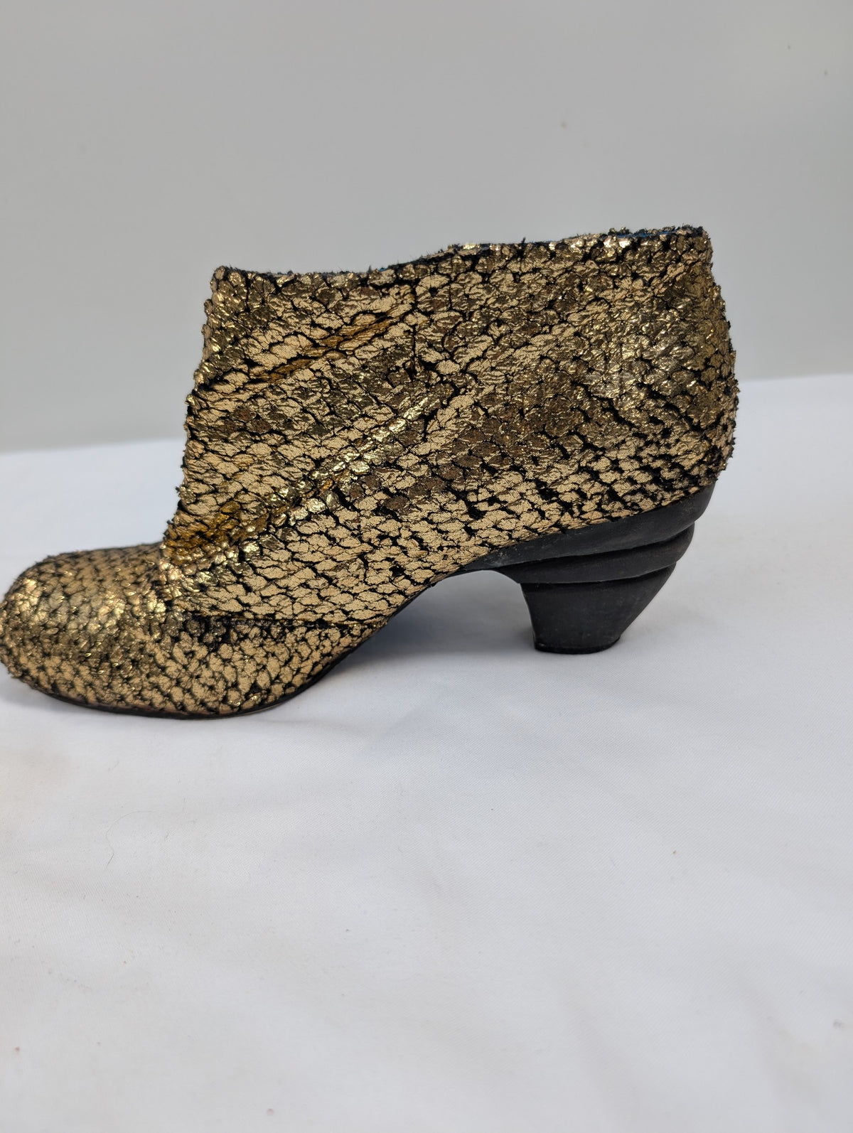 Gold Metallic Textured Leather Ankle Boots Size 39 - Image 2