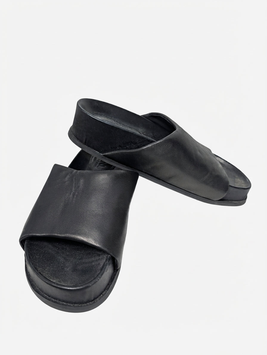 Walnut Melbourne Kendall Platform Slides Black Leather Size 37 - Image 1