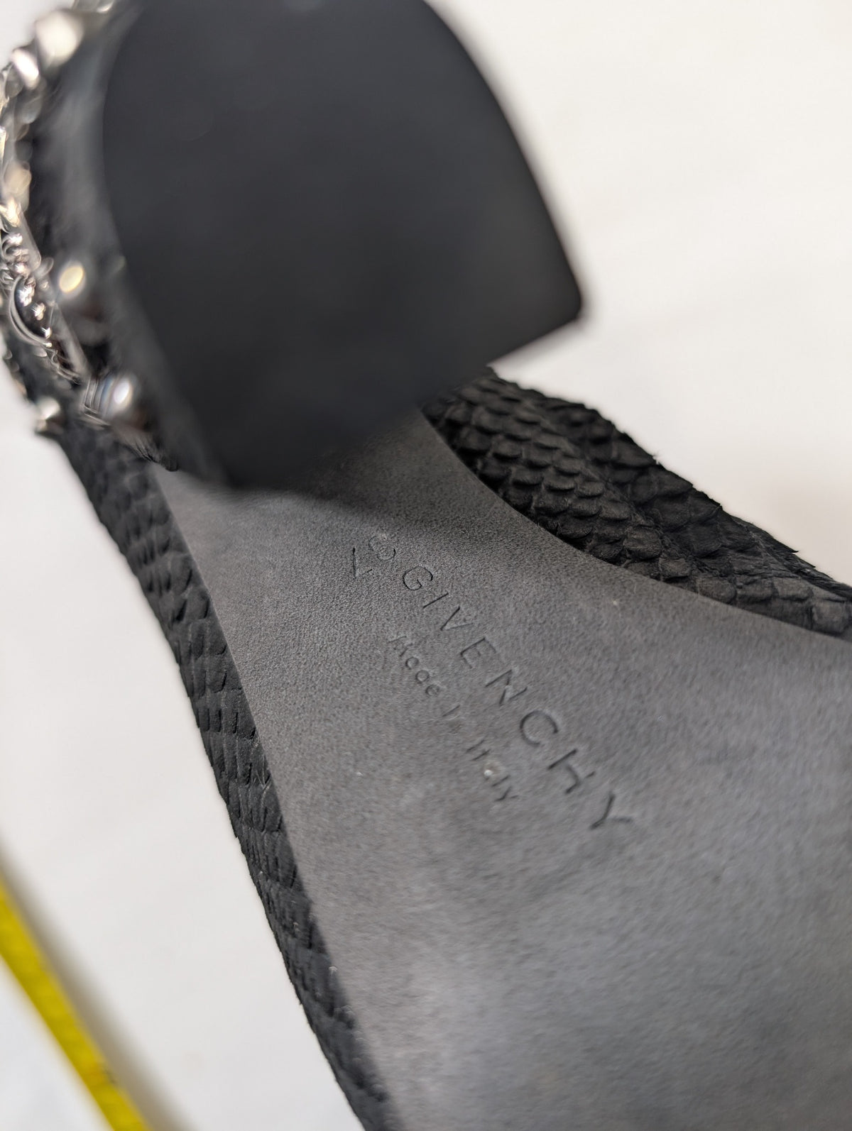 Givenchy Snakeskin Embossed Studded Peep Toe Ankle Boots Black - Image 7
